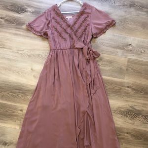 Piper & Scoot Mauve Embroidered Wrap Maxi Dress